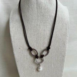 Silpada Freshwater Pearl and Brown Leather Necklace
